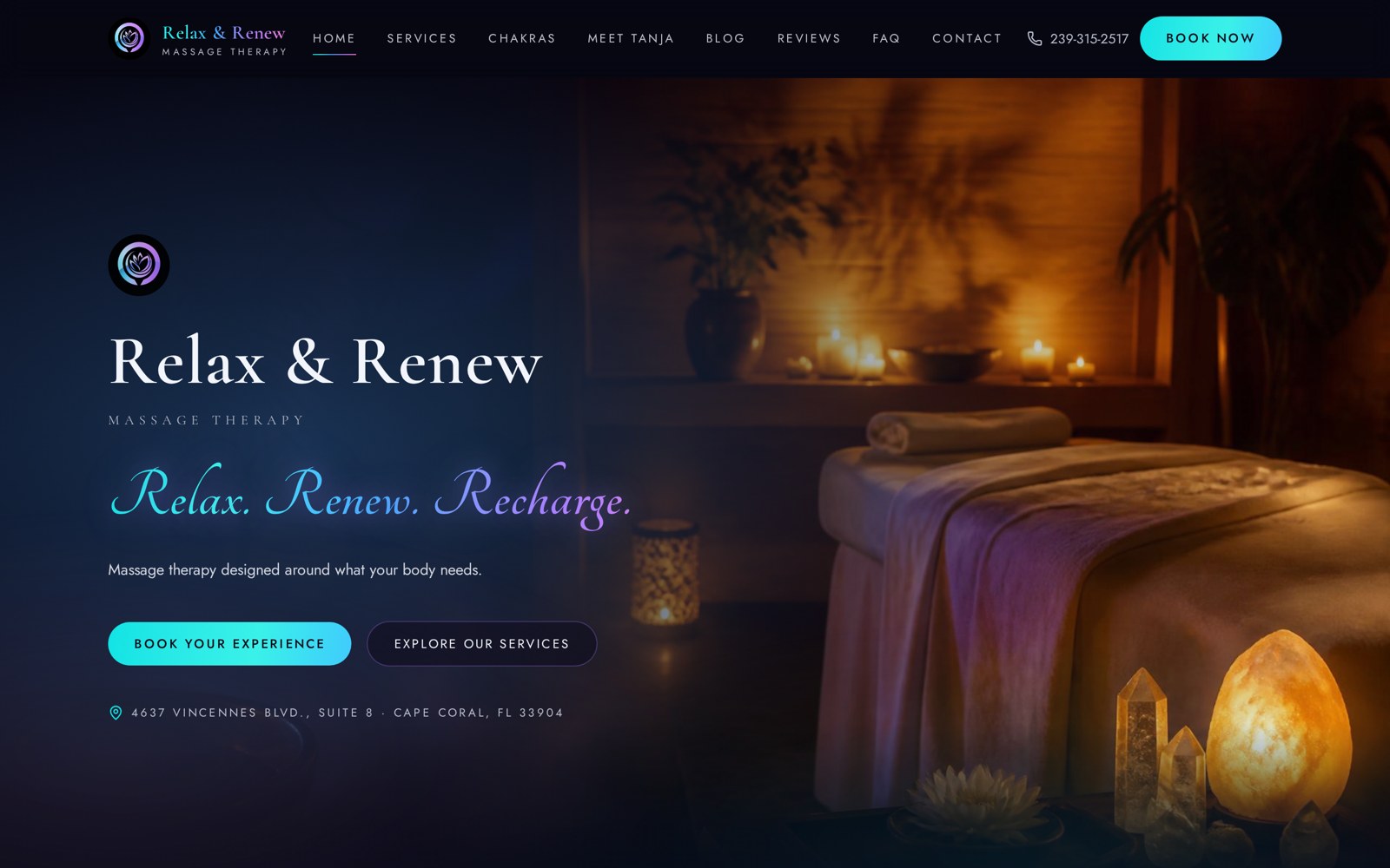 Relax & Renew SWFL website designed by Mystical Magic Media
